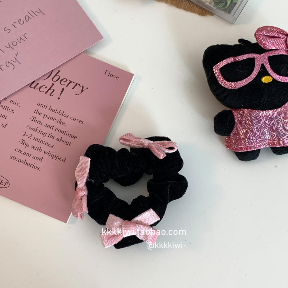 Black Velvet Pink RIbbon Scrunchies