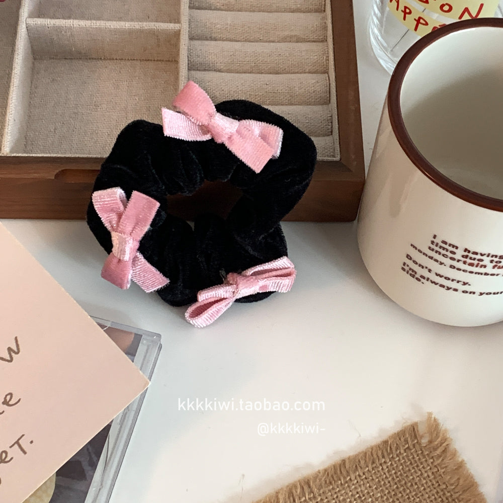 Black Velvet Pink RIbbon Scrunchies