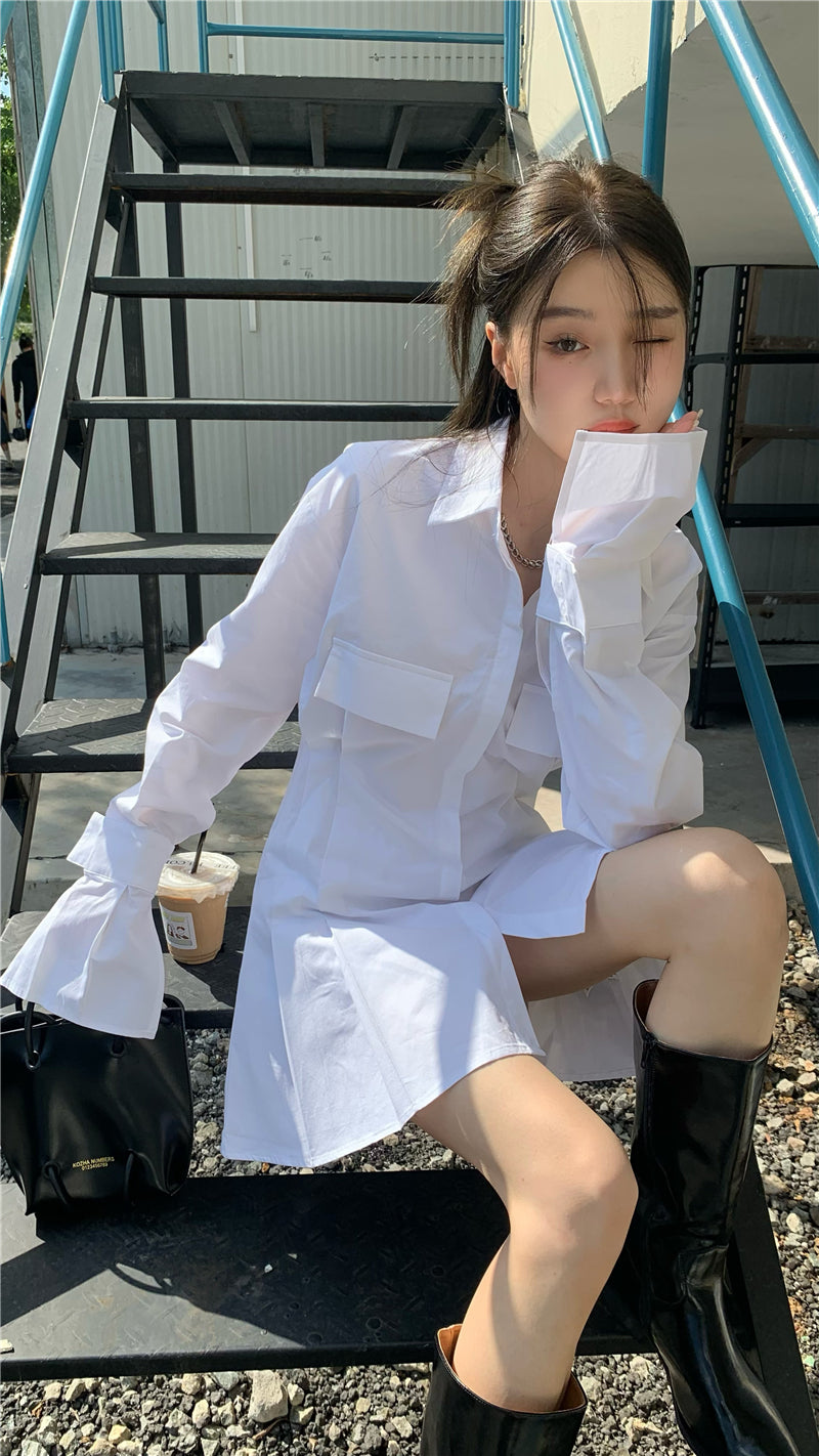 Sleek White Basic Shirt Dress
