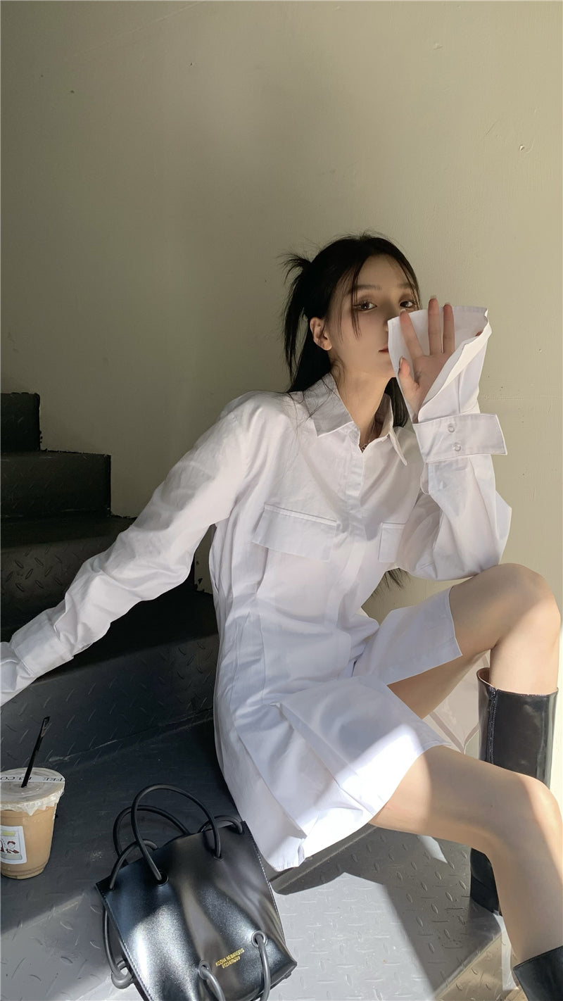 Sleek White Basic Shirt Dress