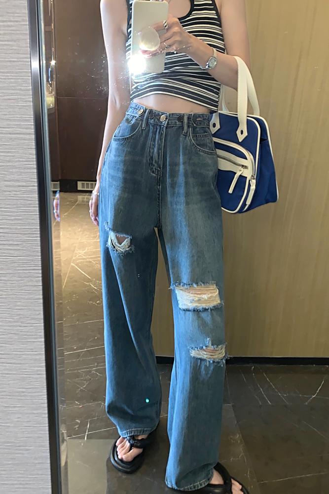 Ripped Hight Waist Stright Jeans