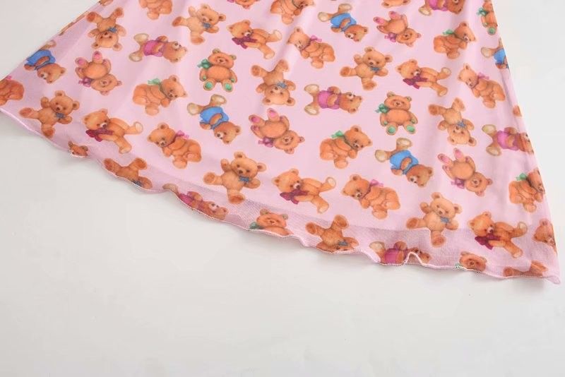 Pink Bear Printed Mesh Skirt