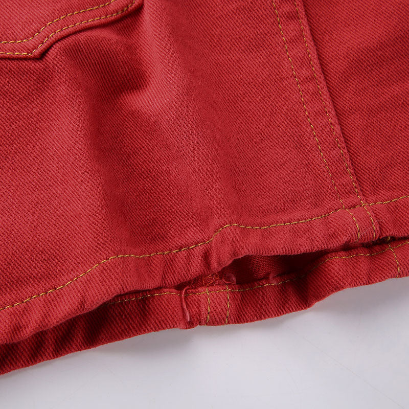 Red Tie-Dye Denim Cargo Skirt