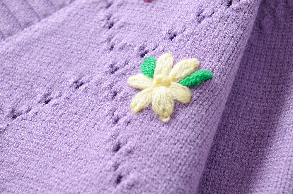 Tess Flower Botton-Up Knit Cardigan