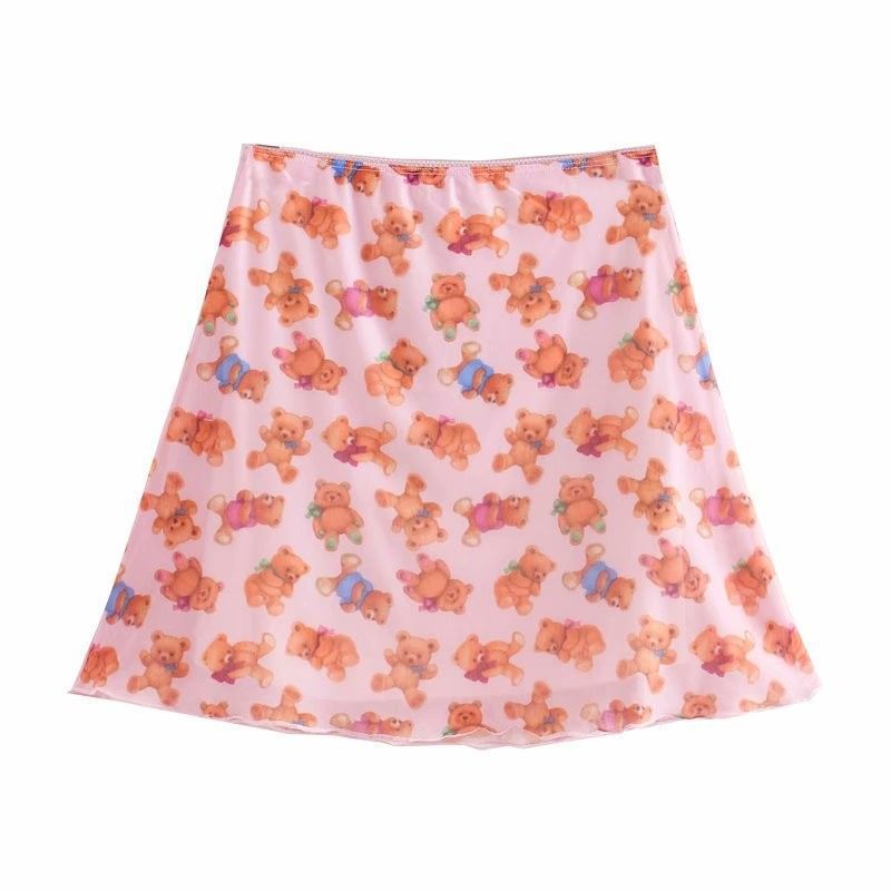 Pink Bear Printed Mesh Skirt