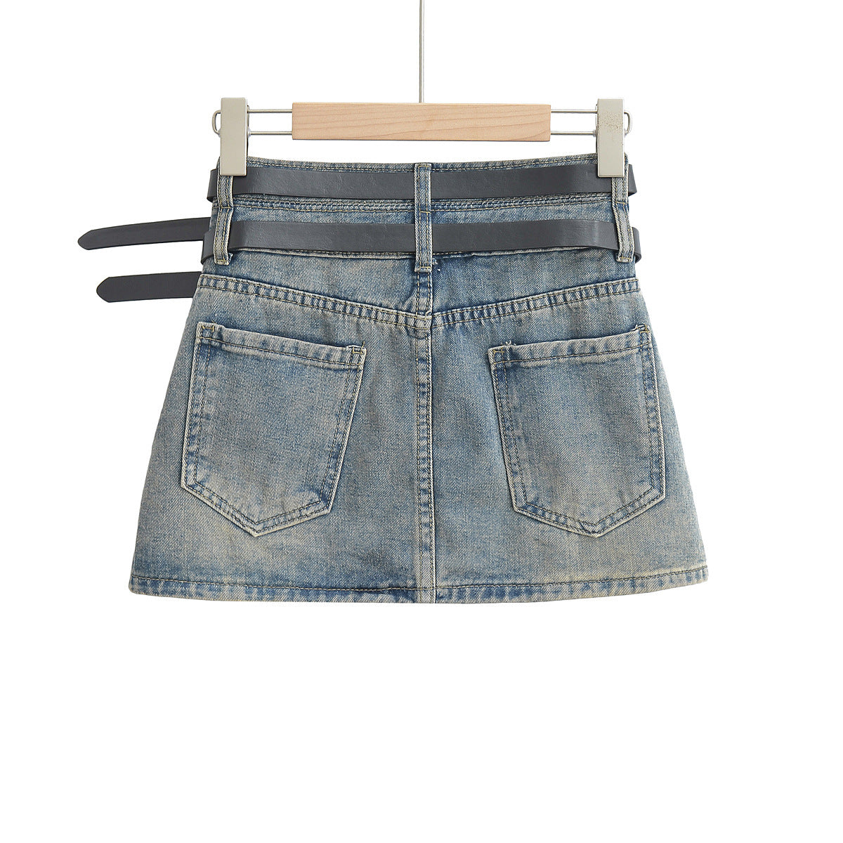 A. Double Belt Mini Denim Skirt