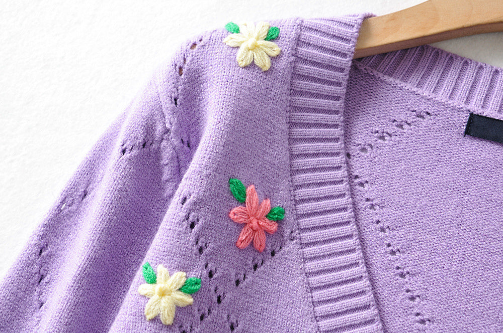 Tess Flower Botton-Up Knit Cardigan