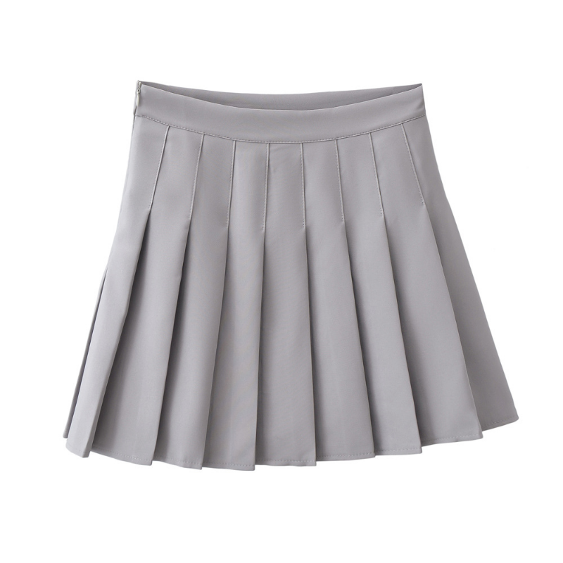 Hight Waist Solid Color Pleated Skirt
